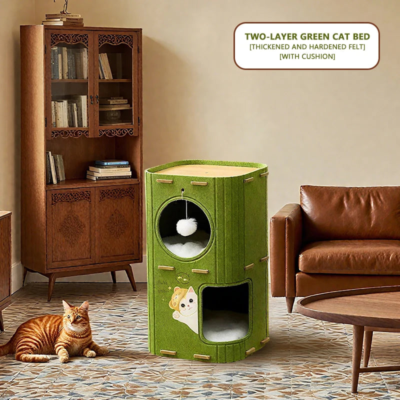 Three-Story Felt Cat Tree, With Scratching Boards And Comfortable Caves - Multi-Story Cat Apartment Tower