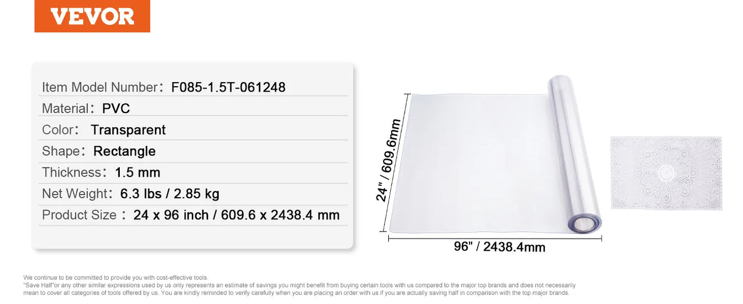 Clear Plastic Table Cover  Protector Rectangle