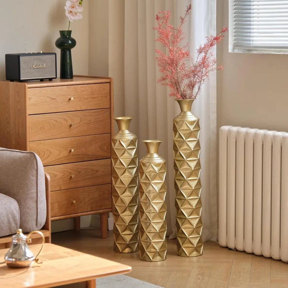 Tall Gold Metal Vase Set of 3