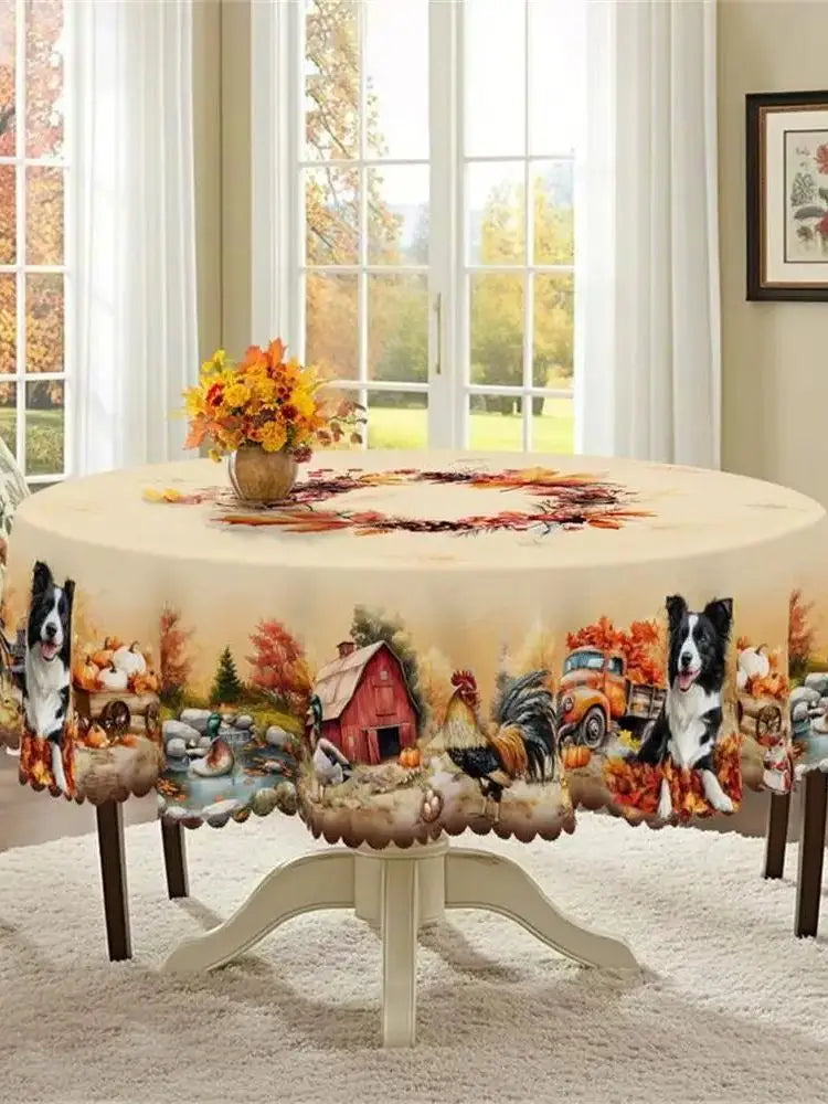 Autumn decoration Thanksgiving gift round rectangle tablecloth, pumpkin, puppy, rooster, truck design