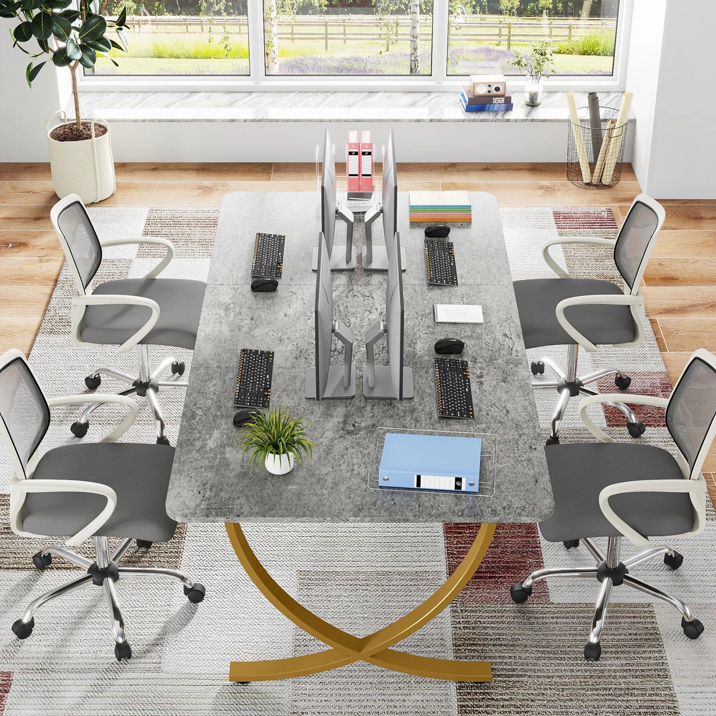 63" Modern Dining Table Kitchen Table with Faux Marble Top