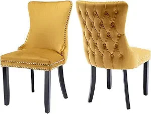 Velvet Upholstered Dining Chairs Set of 4 Wingback Kitchen Room Black Accent Chairs 4PC Solid Wood Leg