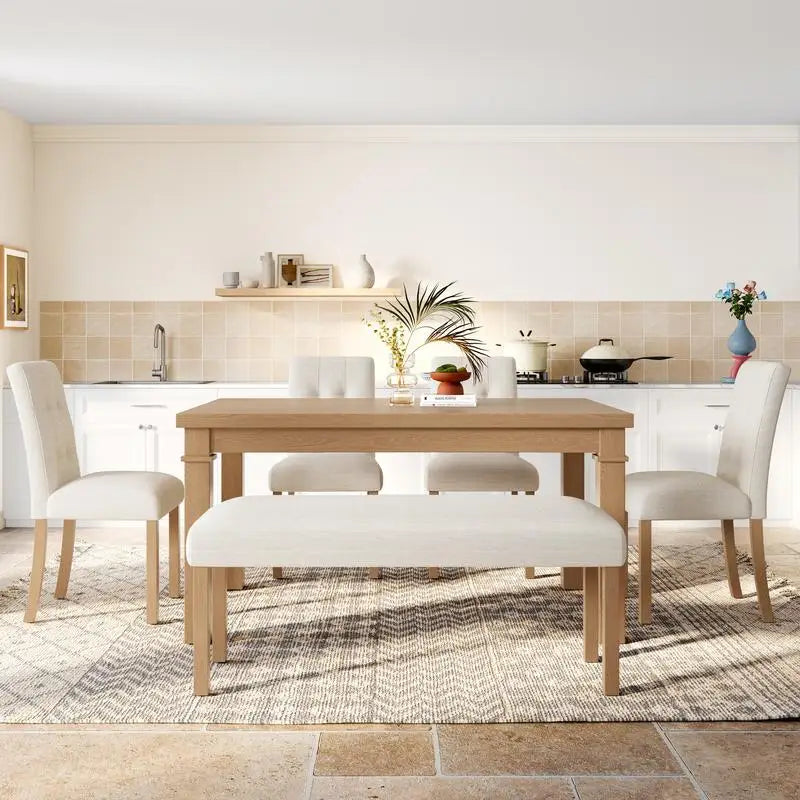 6-Piece Modern Dining Set, Rectangular Kitchen Table with 4 Upholstered Chairs & Bench, Ideal for Dining & Living Room
