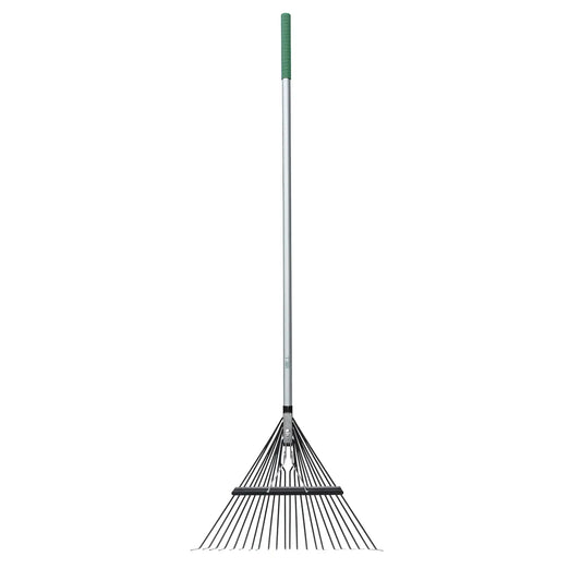 Fiberglass Long Handle 22-Tine Steel Leaf Rake with Comfort End Grip