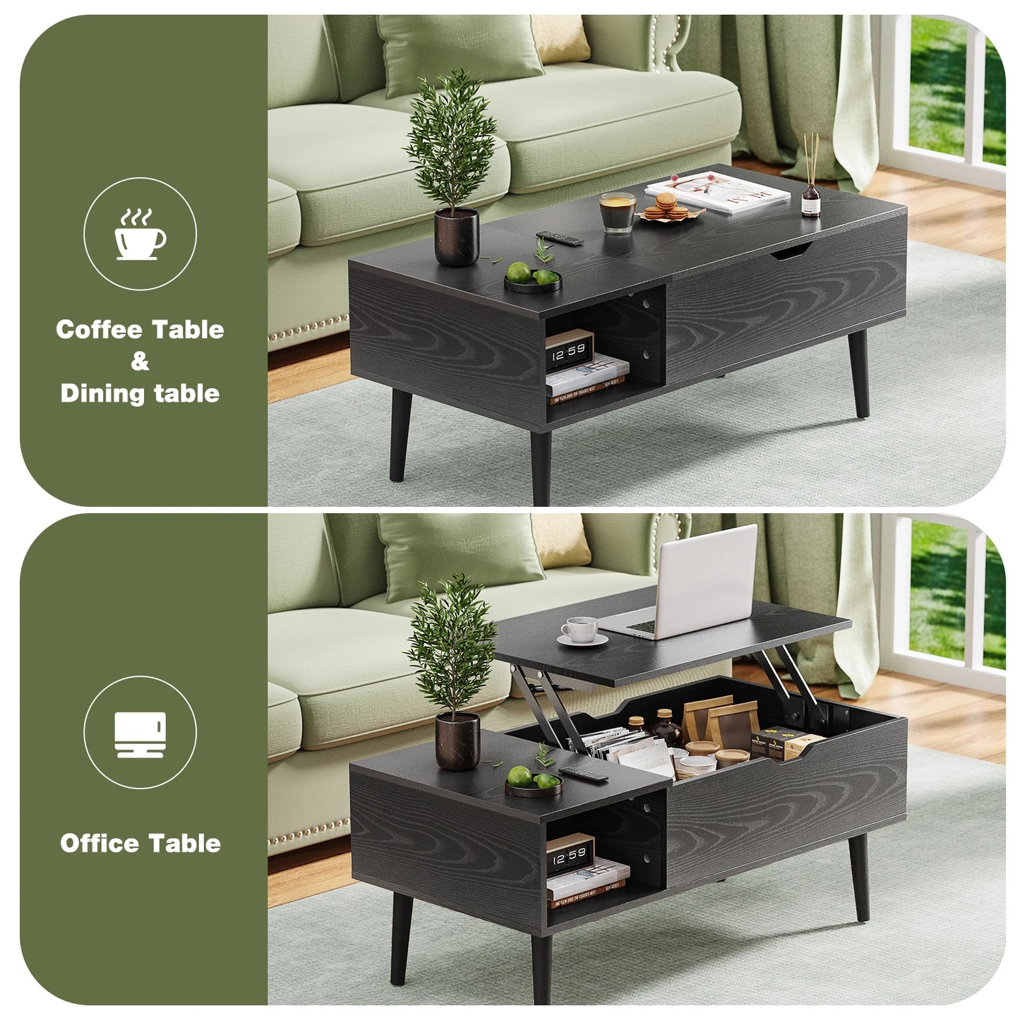 Lift Top Coffee Tables For Living Room 39.37"x19.7" Desk Tea Wood Dining Tables Adjustable Storage Shelf Easy Lift Or Lower