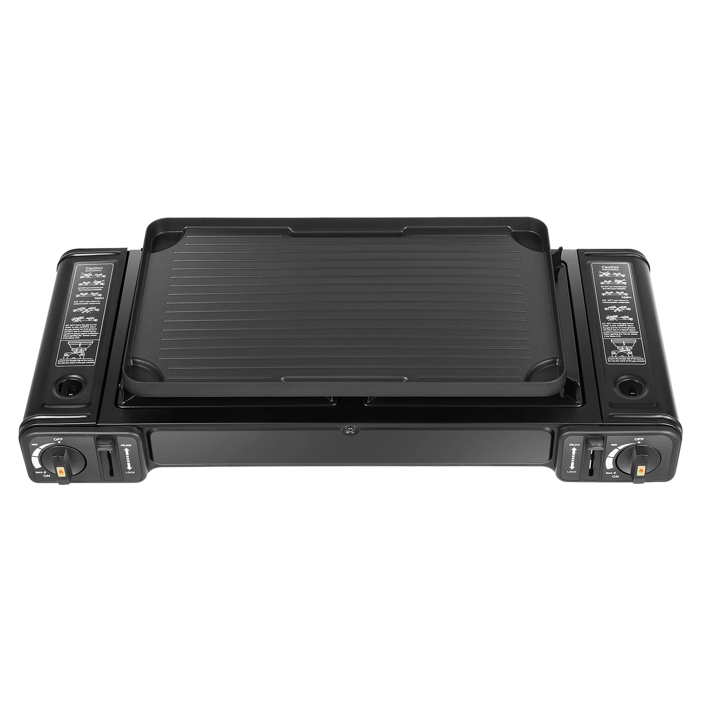 2in1 2-Burner Portable Camping Stove, Butane Camping Stove Kit w/Baking Pan and Carrying Case, Auto Ignition Camping Burner LPG