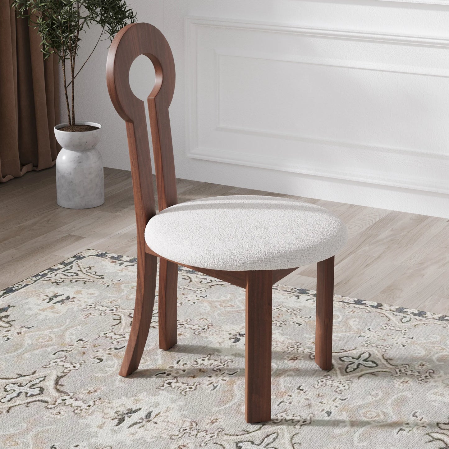 Wooden Dining Chairs Set of 2 Modern Round Dining Room Chair Comfy Fabric Upholstered Kitchen Chairs