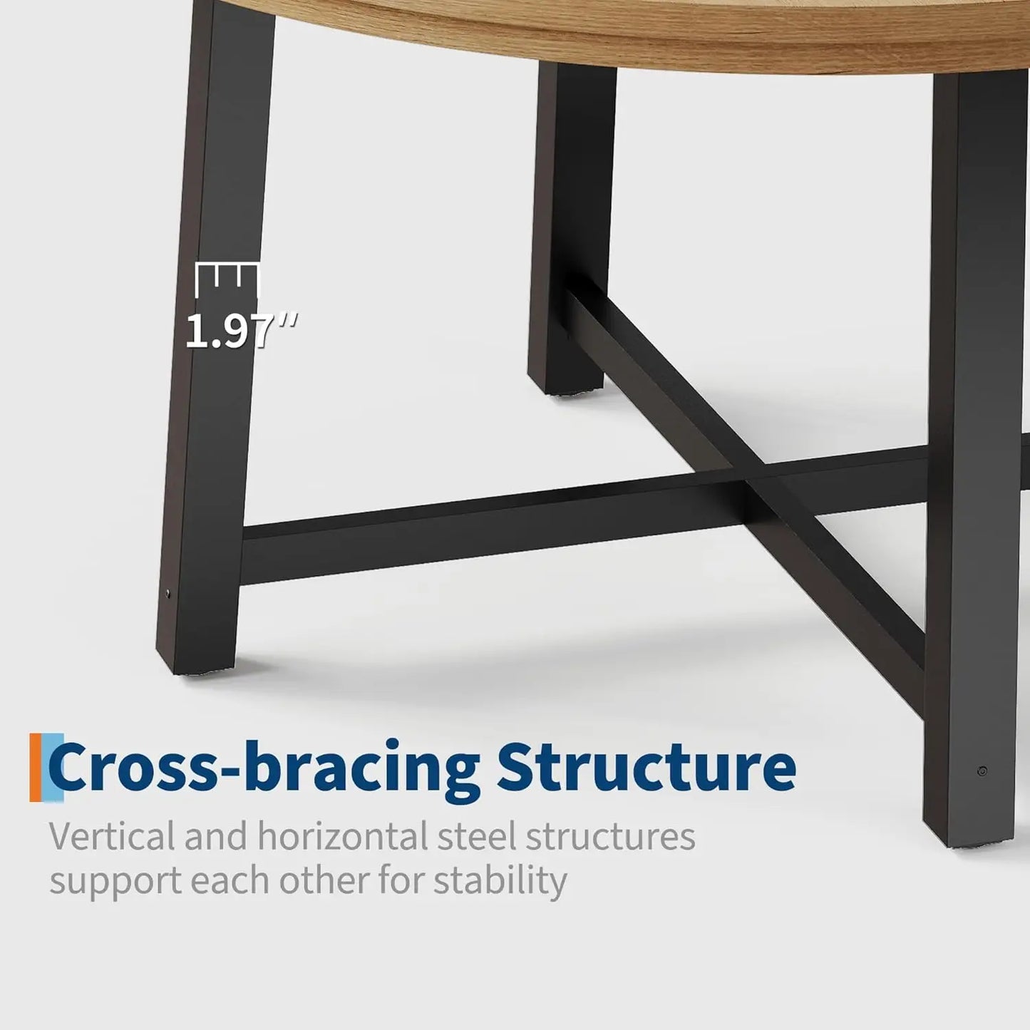 47" Round Industrial Dining Table - Rustic Wood Top w/Metal Frame, Seats 4-6 (No Chairs)