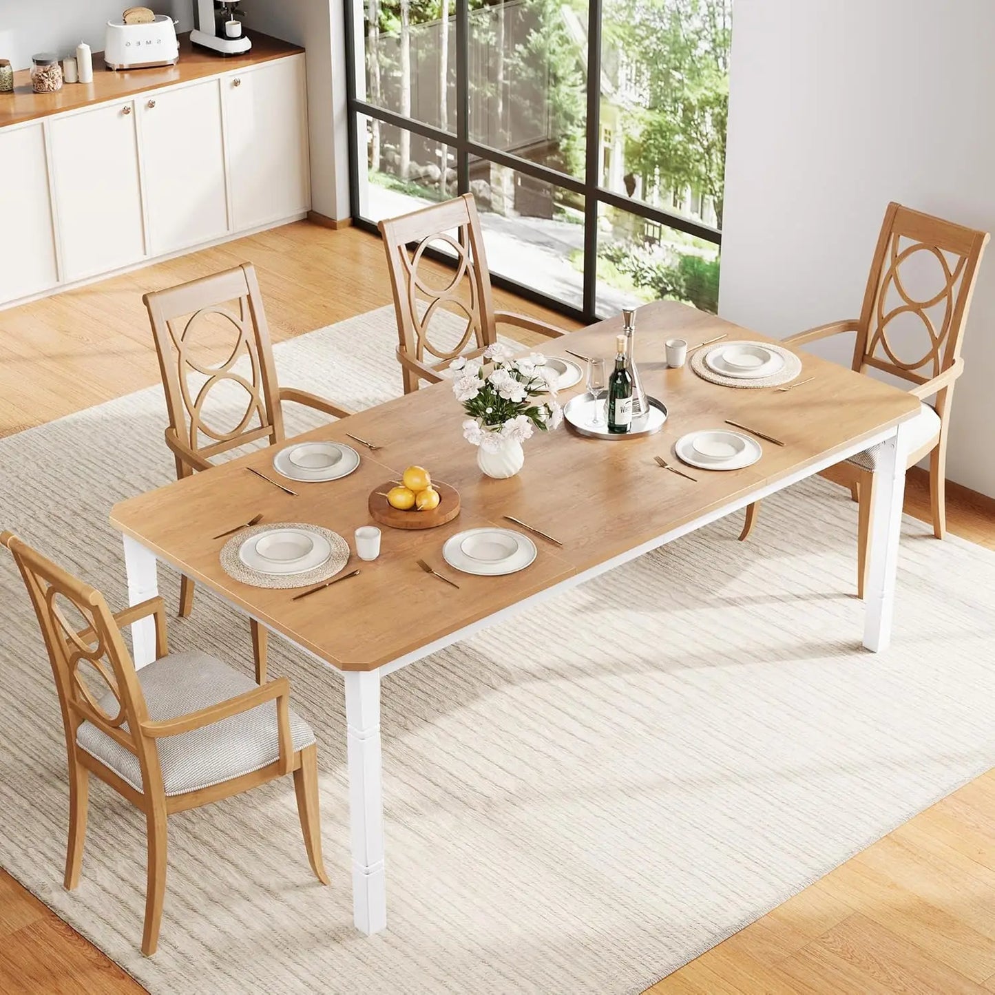 79" Large Industrial Dining Room Table for 6-8 People Rectangular Wood