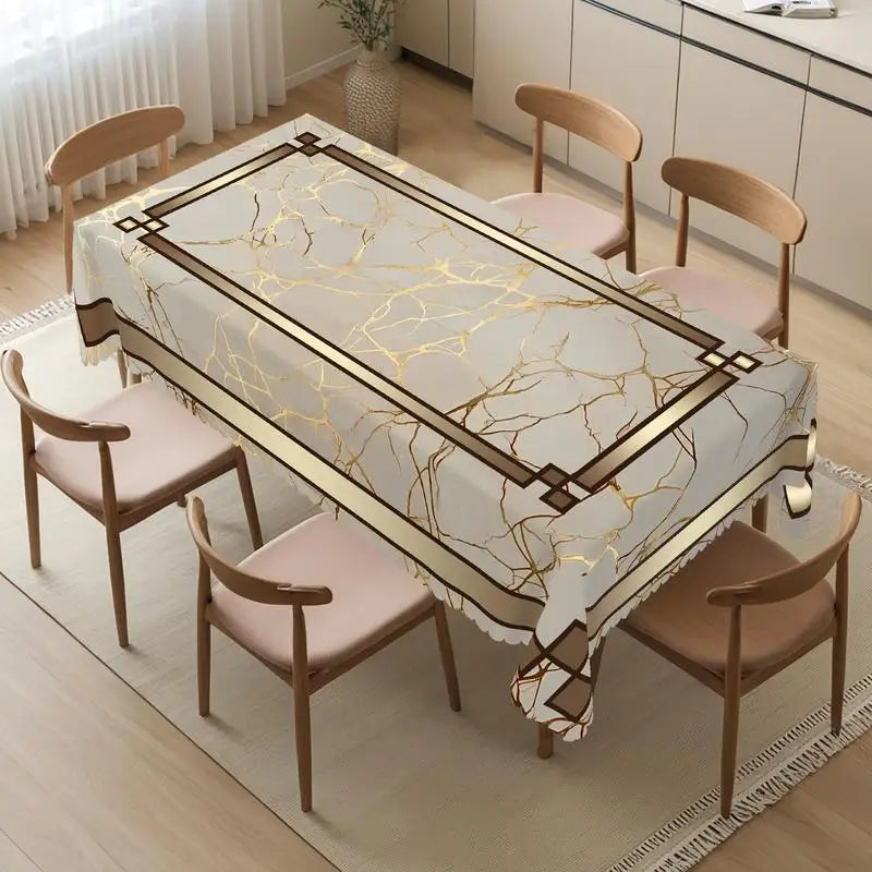 Marble themed tablecloth, rectangular and round marble stripe pattern design, Christmas decoration tablecloth.