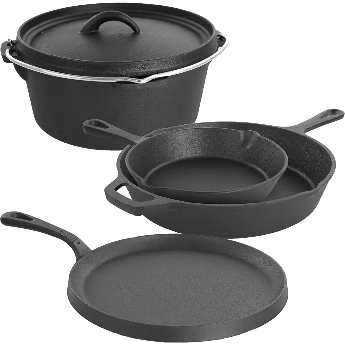 Pre-Seasoned 5-Piece Cast Iron Cookware Set, Non-Stick Pots & Pans for Oven, Stovetop & Grill, Even Heat Distribution