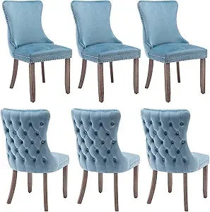 Velvet Upholstered Dining Chairs Set of 4 Wingback Kitchen Room Black Accent Chairs 4PC Solid Wood Leg