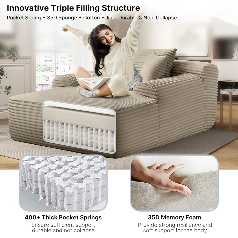 68'' Plush Corduroy Cloud Couch, Fluffy Oversized Sofa Bed for Bedroom Living Room, Comfy Boneless