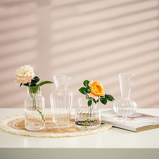 8/16 Pieces of Modern Transparent Glass Vase Set, Small Mini Flower Center Vase, Hand-Decorated Cute Short Window Home Decoration, Wedding Reception Table Single Rose Vase