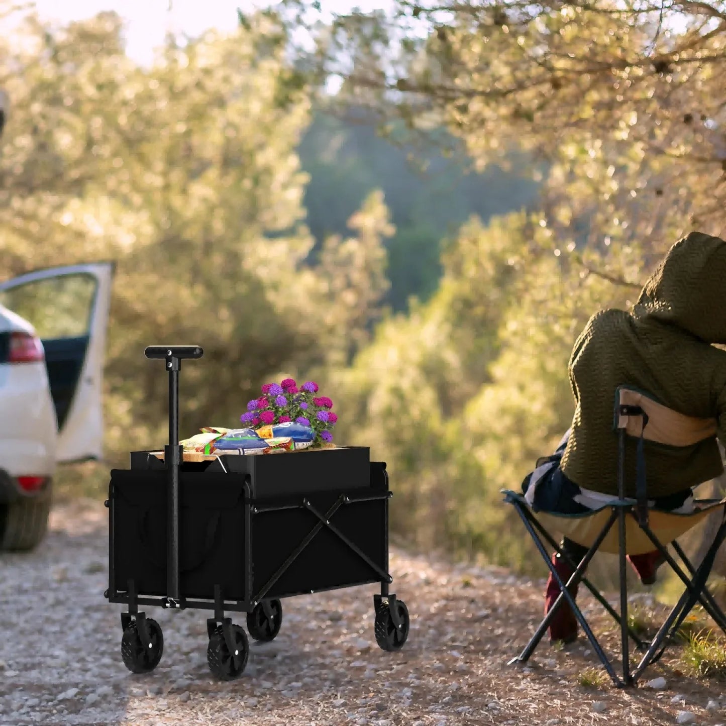 4-Wheel Foldable Garden Handcart | Heavy-Duty Cargo Transport w/ One-Hand Carry | Portable Foldable Design for Easy Storage
