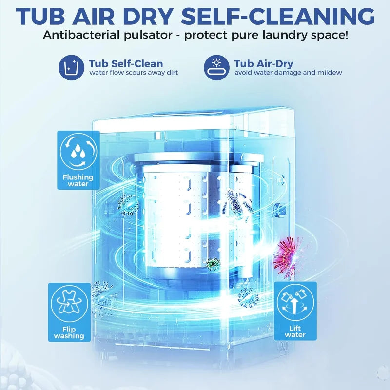 Portable Washing Machine, 17.8Lbs Portable Washer Machine,2.4Cu.ft Compact Laundry Washer & Dryer Combo with Drain Pump