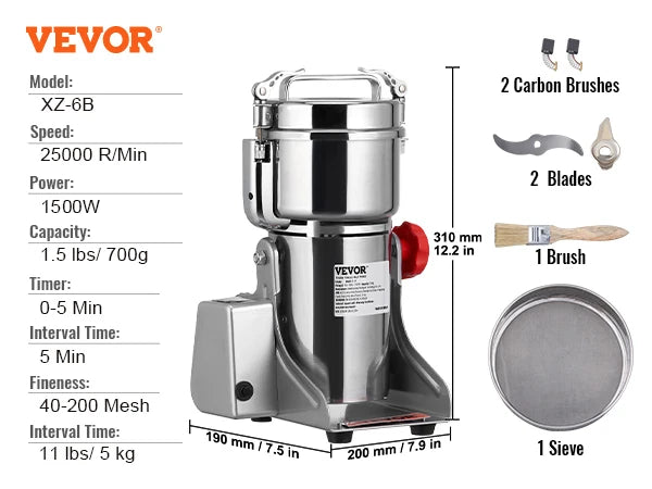 150-2500g Electric Grain Mill Grinder
