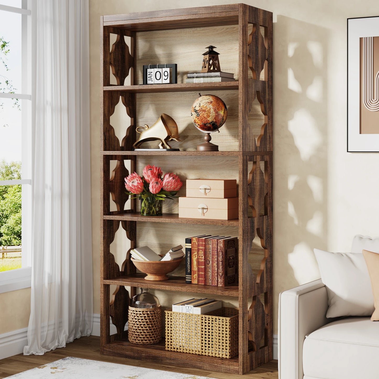 6-Tier Bookcase, 71 Inches Industrial Bookshelves and Bookcases, Floor Standing 5 Shelf Display Storage Shelves