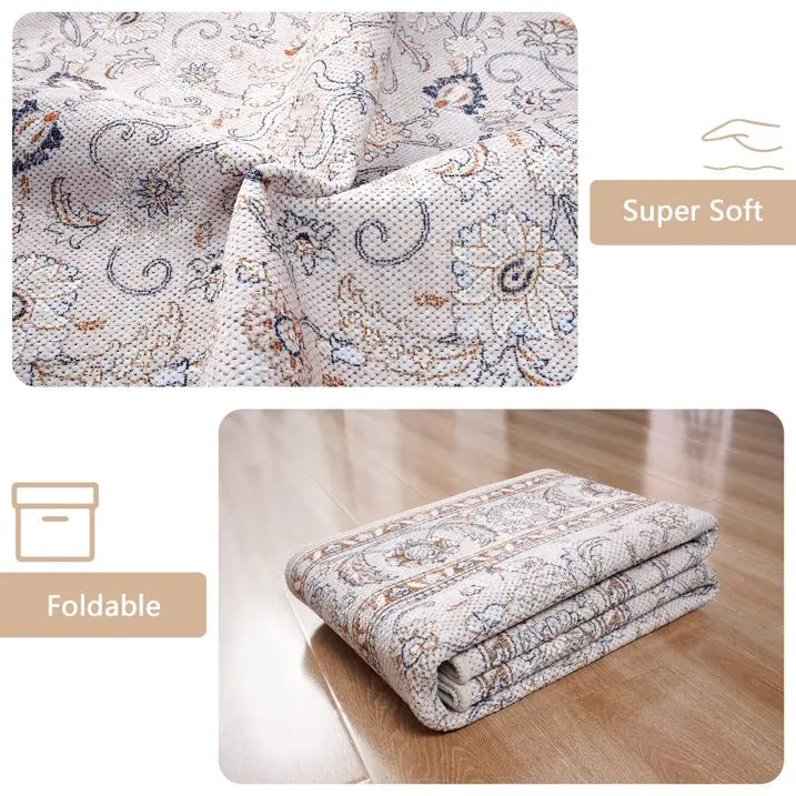 Vintage Floral  Soft Accent Area Rug  Low-Pile Carpet for Living Room Bedroom