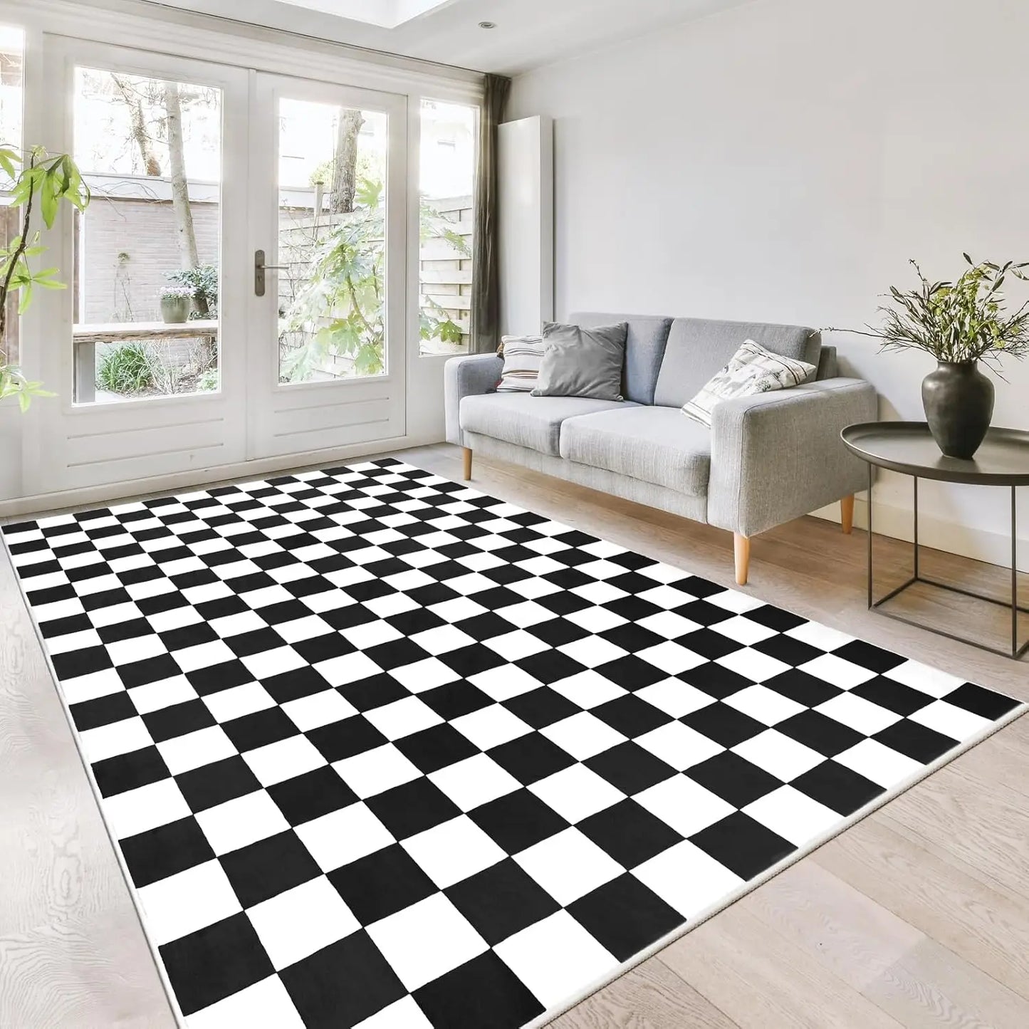 Black and White Checkered Rug