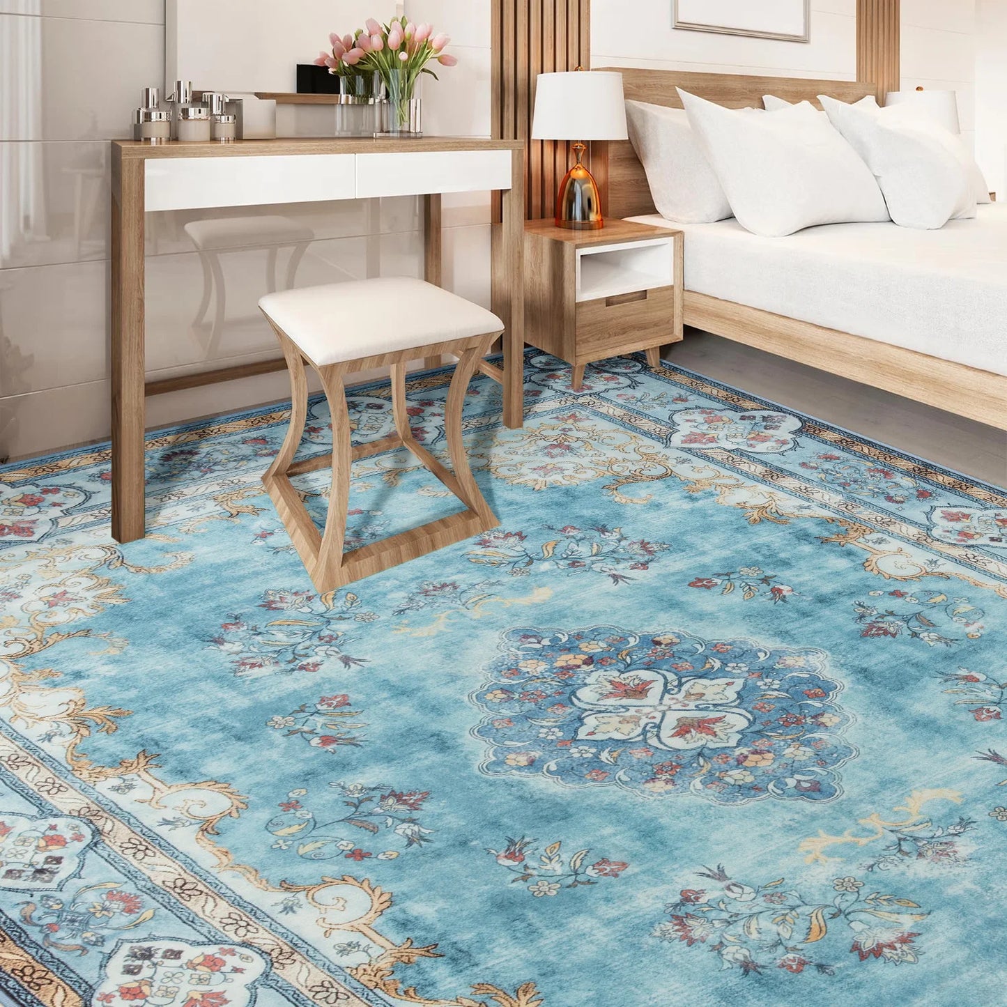 Elegant Floral Faux Wool Area Rug