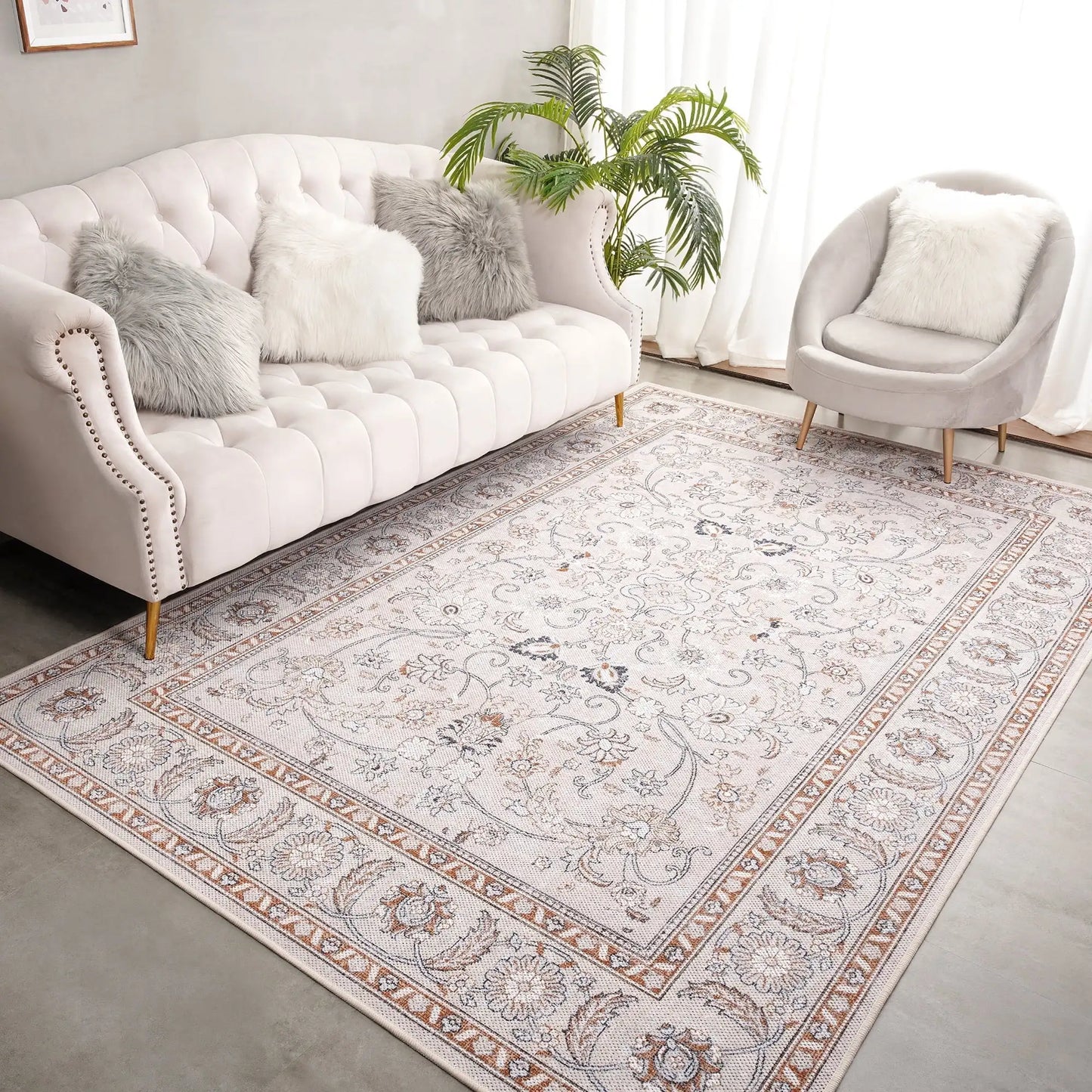 Vintage Floral  Soft Accent Area Rug  Low-Pile Carpet for Living Room Bedroom