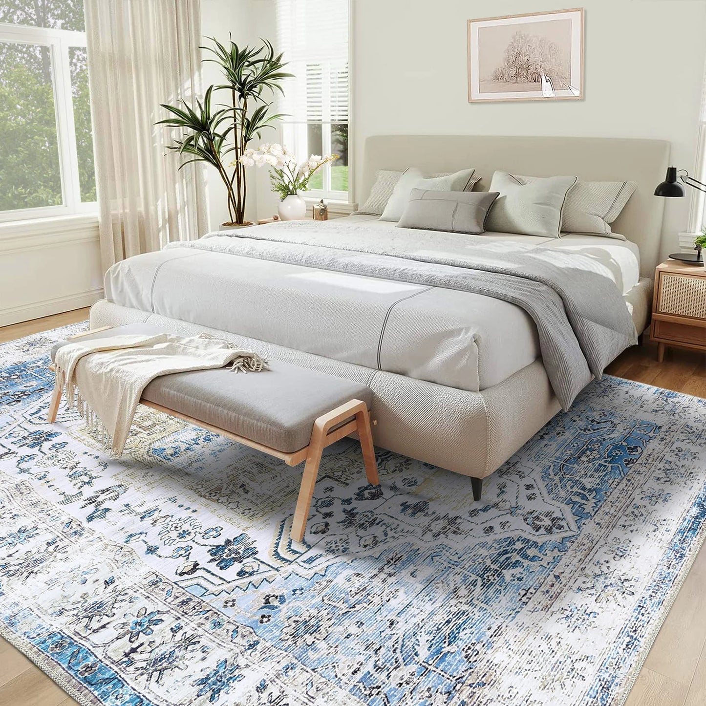 Large Area  Living Room Rug 10x13 Vintage Carpet Washable  Easy Cleaning Stain Resistant Indoor Carpet with Non-Slip