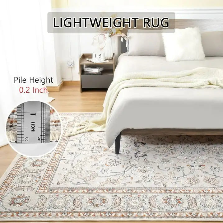 Vintage Floral  Soft Accent Area Rug  Low-Pile Carpet for Living Room Bedroom