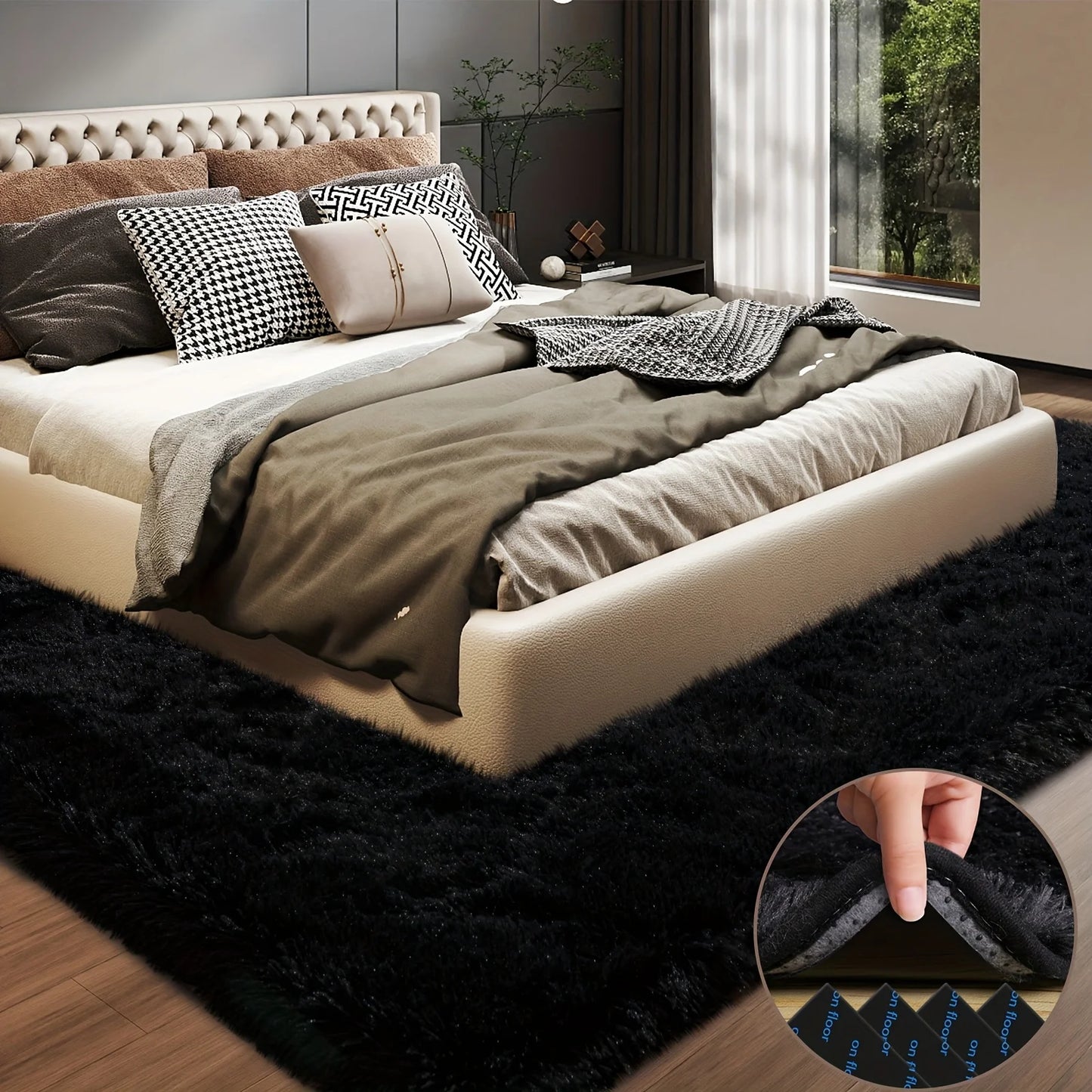 Large plush area rug, decorative for living room, super soft and fluffy plush rug for bedroom