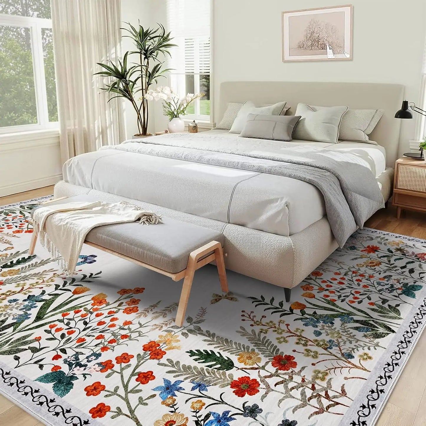 Washable Area Rugs , Non-Slip Floral