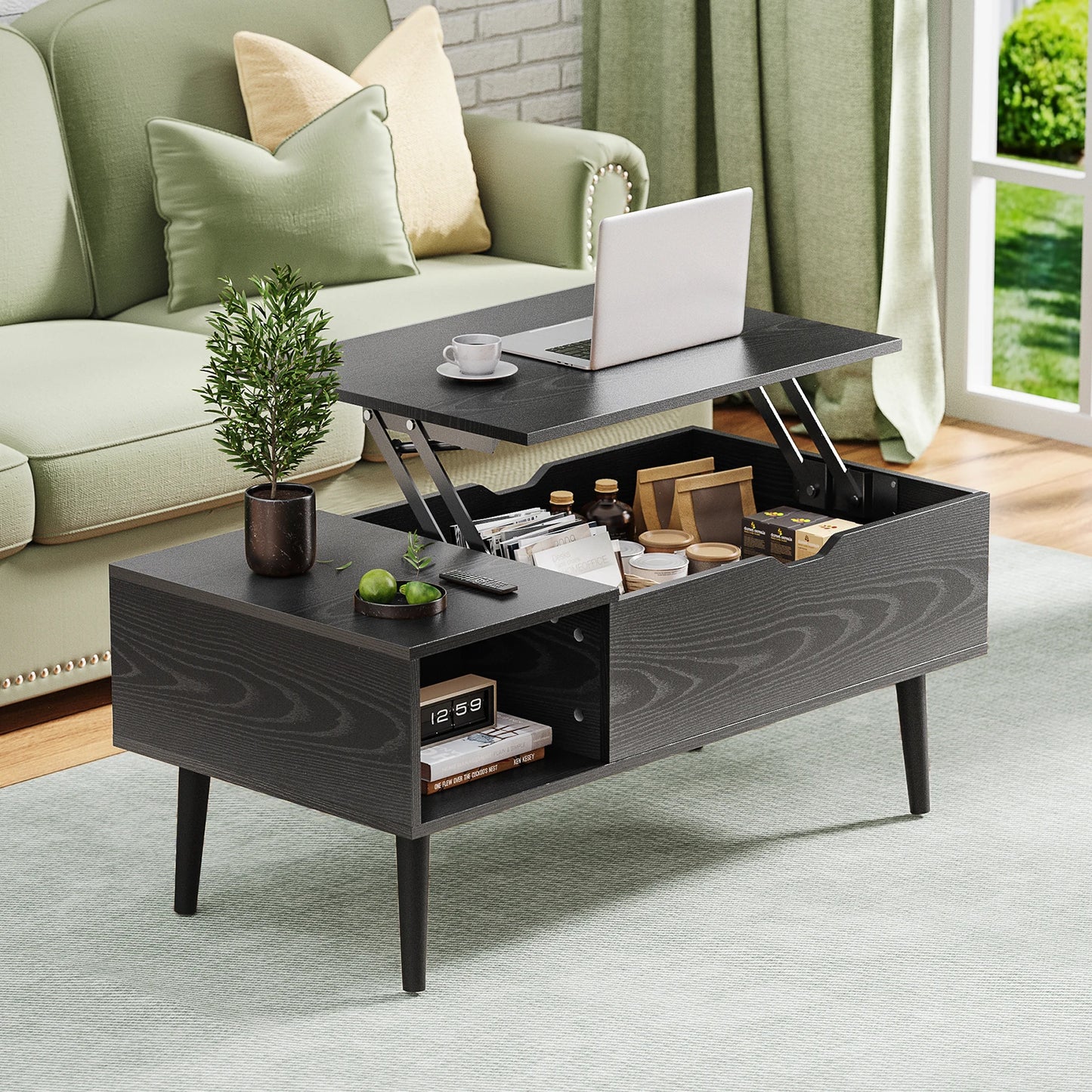 Lift Top Coffee Tables For Living Room 39.37"x19.7" Desk Tea Wood Dining Tables Adjustable Storage Shelf Easy Lift Or Lower