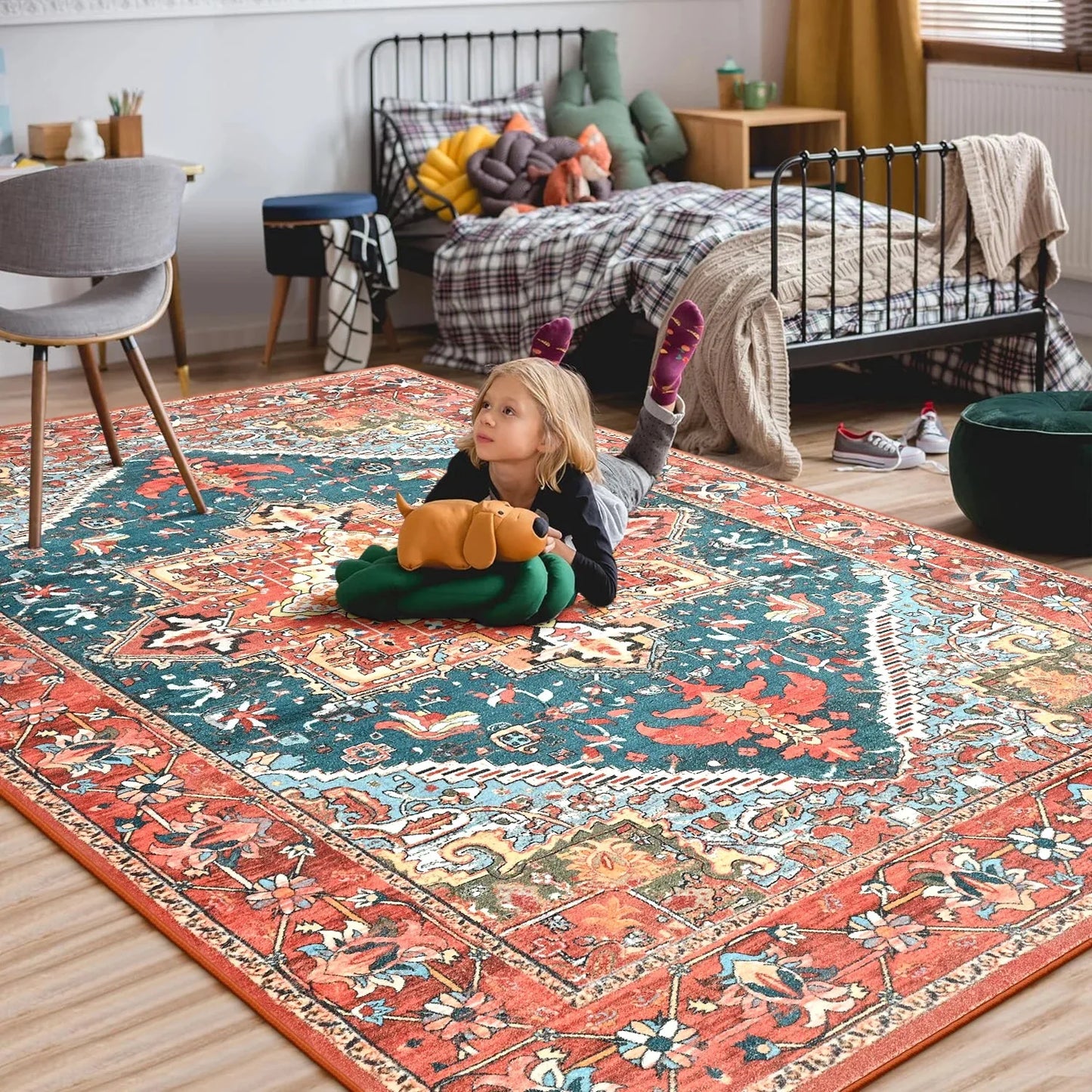 Faux Cashmere Vintage Floral  Soft Accent Area Rug, Low Pile for Living Room Bedroom