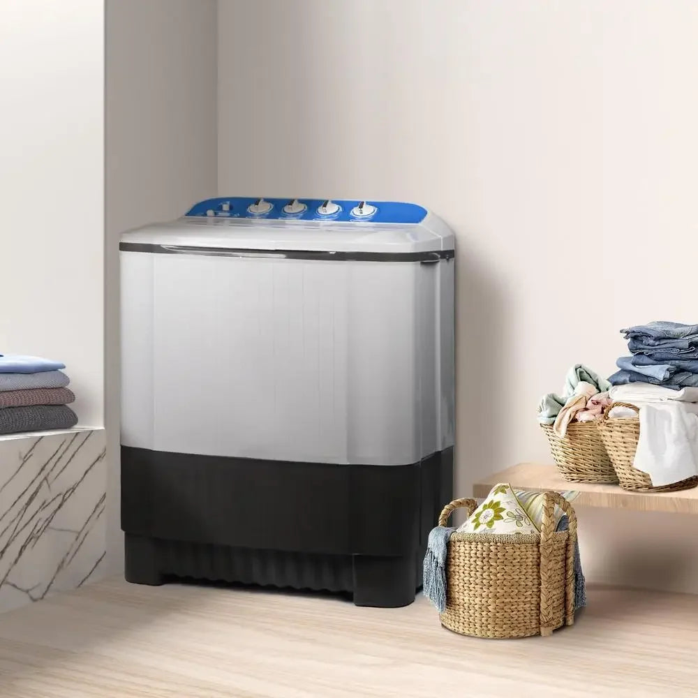 Portable 15.5lbs Washing Machine Semi Automatic Twin Tub Compact Laundry Washer Spin Dry Perfect Apartments Dorm RV