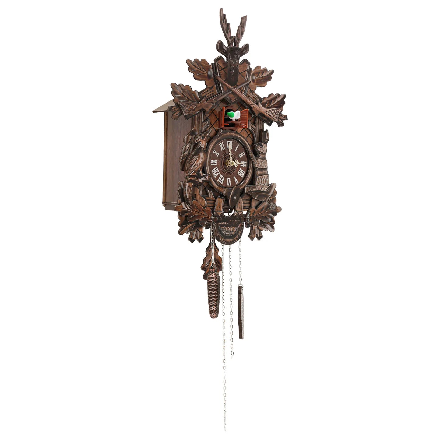 Wooden Cuckoo Clock with Pendulum Bird Automatic Chiming for Living Room Kitchen Office Wall Silent Quartz Movement