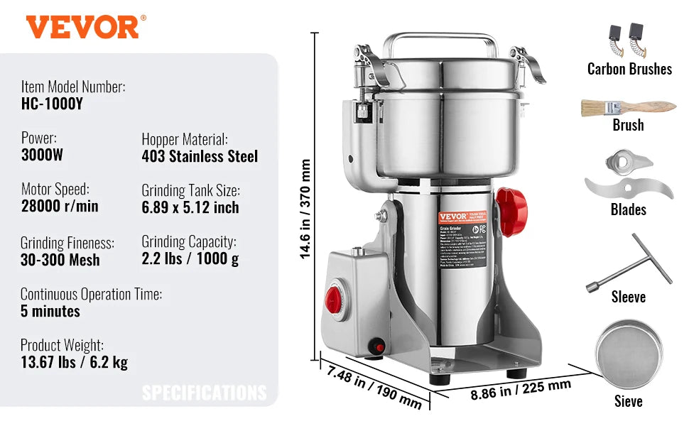 150-2500g Electric Grain Mill Grinder
