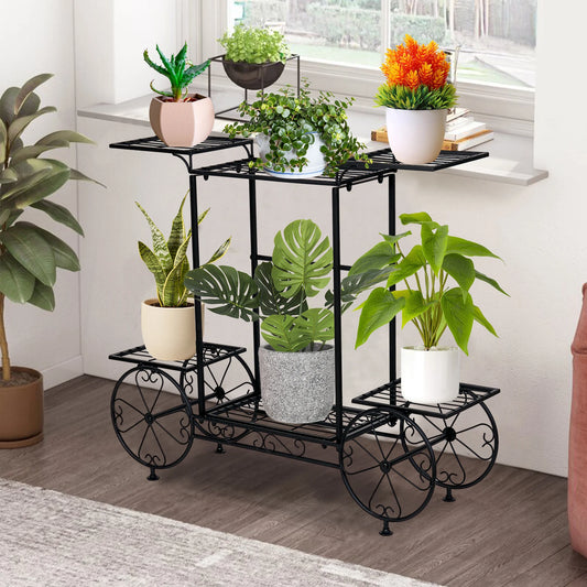 Large Metal Plant Stand Indoor 6 Tier Garden Cart Plant Holder Wrought Iron Plants Display Shelf Rack