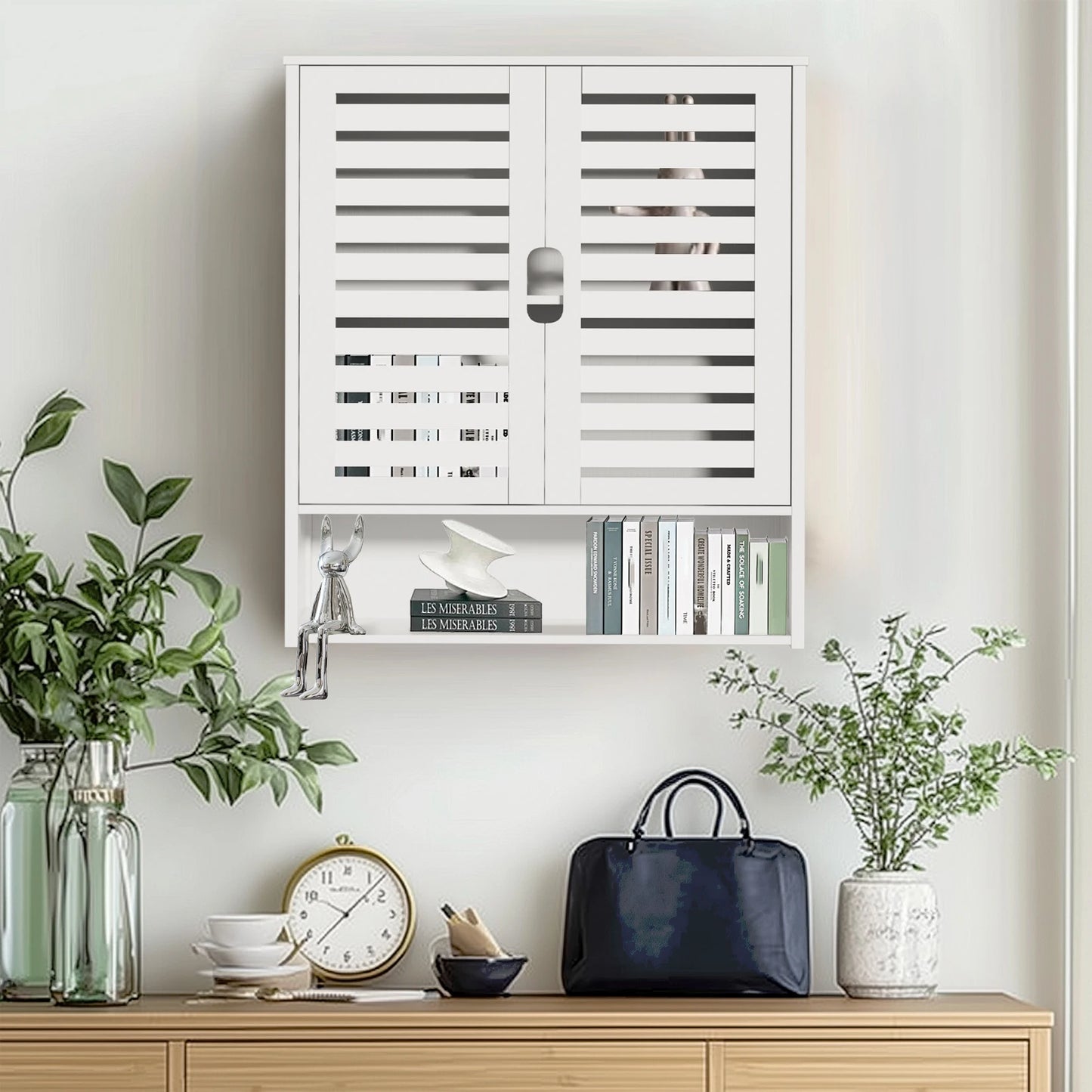 Wall Cabinet Bathroom Storage Cabinet Wall Mounted with Adjustable Shelves Inside, Double Door Medicine Cabinet, Utility Cabinet