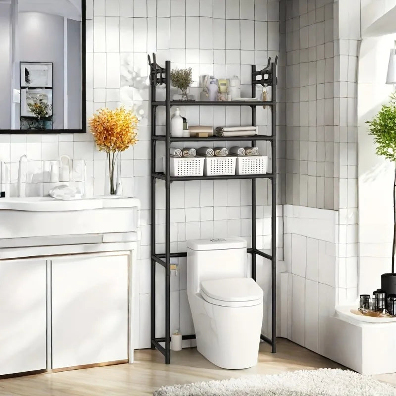 Metal 3 Tier Above Toilet Storage Rack Floor-to-ceiling No-drill Bathroom Accessory