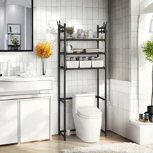 Metal 3 Tier Above Toilet Storage Rack Floor-to-ceiling No-drill Bathroom Accessory