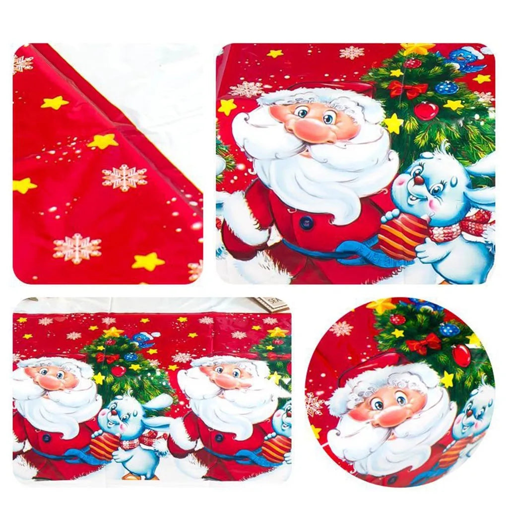 Christmas Tablecloth Waterproof Reusable Holiday Party Decorations Festive Dinner Table Cover Elegant Seasonal Home Decor