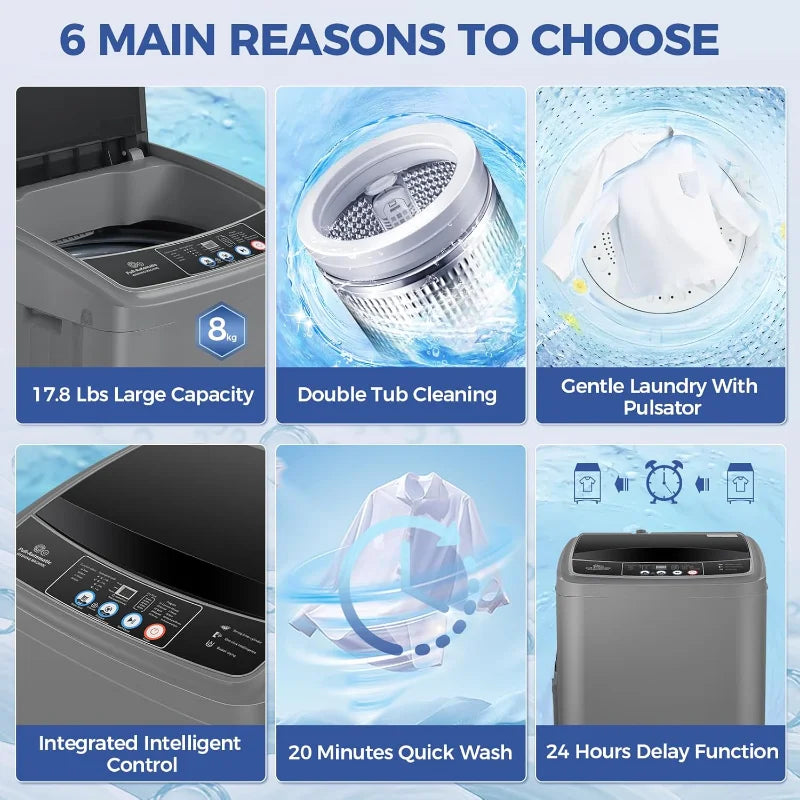 Portable Washing Machine, 17.8Lbs Portable Washer Machine, 2.4Cu.ft Compact Laundry Washer and Dryer Combo