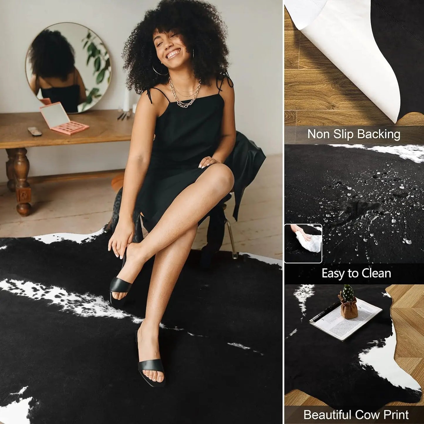 Faux Fur Animal Cow Hide Carpet ,Sturdy and Large Size Cow Print Rugs, Suitable for Bedroom Living Room Western Style