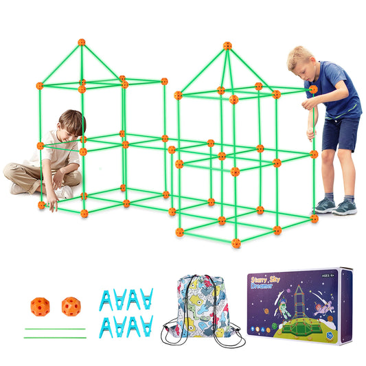 Fort Building Kit Children's DIY Indoor Castle Beading Stem with 96 Rods and 44 Balls Play Tent Toy for 4+ Kids Gifts