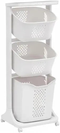 3-Tier Storage Basket Laundry Basket Rolling Cart Washing Hamper Storage Bin Shelf Multifunctional rotating laundry basket
