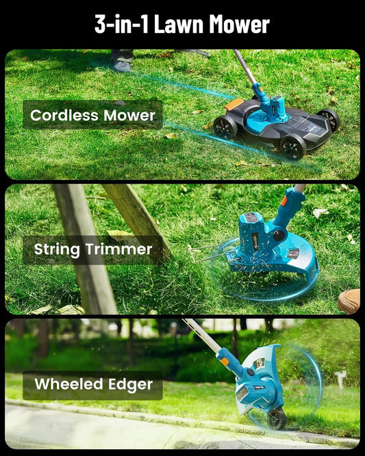 Electric String Trimmer Leaf Blower Combo Kit 3 in 1 Cordless Weed Wacker Grass Eater 12"Lawn Mower 5-Speed for Yard Lawn