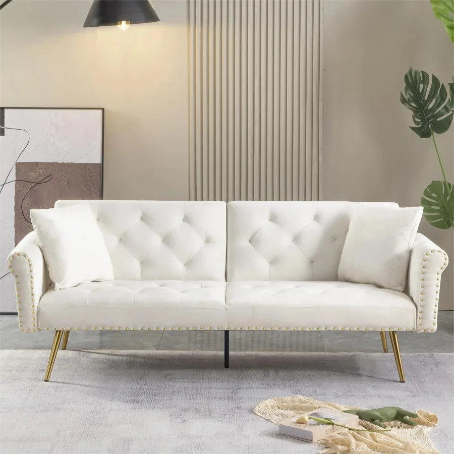 71 inches Convertible Futon Sofa Bed, Modern Reclining Futon , 2 Pillows Sleeper Sofa for Living Room