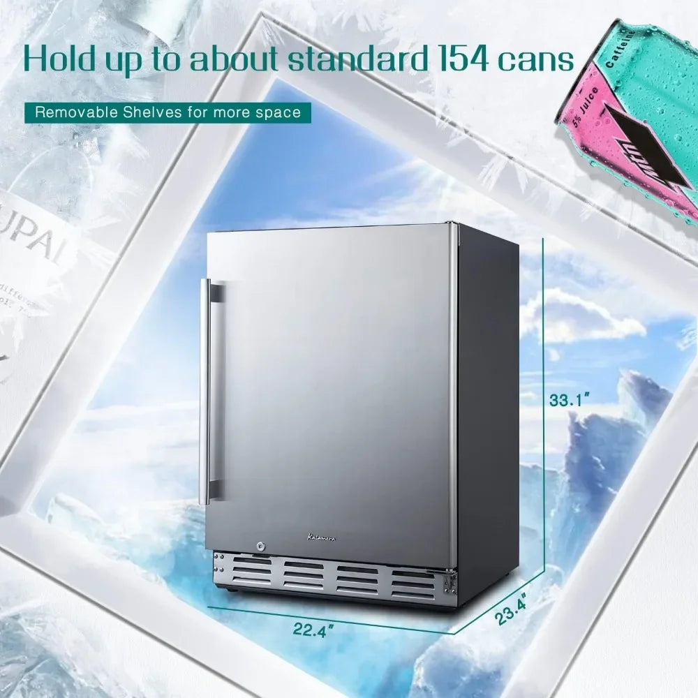 Refrigerator, 24 inch Under Counter Beverage Cooler for 154 Cans w/ 32-41℉ Temperature Range