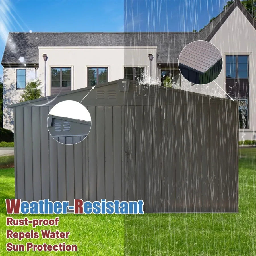 Backyard Storage Shed 11' x 12.5' with Galvanized Steel Frame and Windows Outdoor Garden Shed Metal Utility Tool Storage Room w