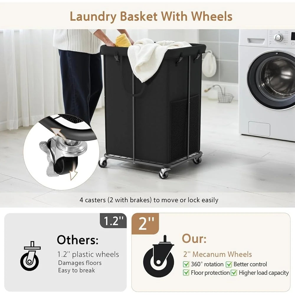 Large 150L Rolling Laundry Basket with Removable Bag Mecanum Wheels Waterproof Hamper Metal Frame Portable Clothes Organizer
