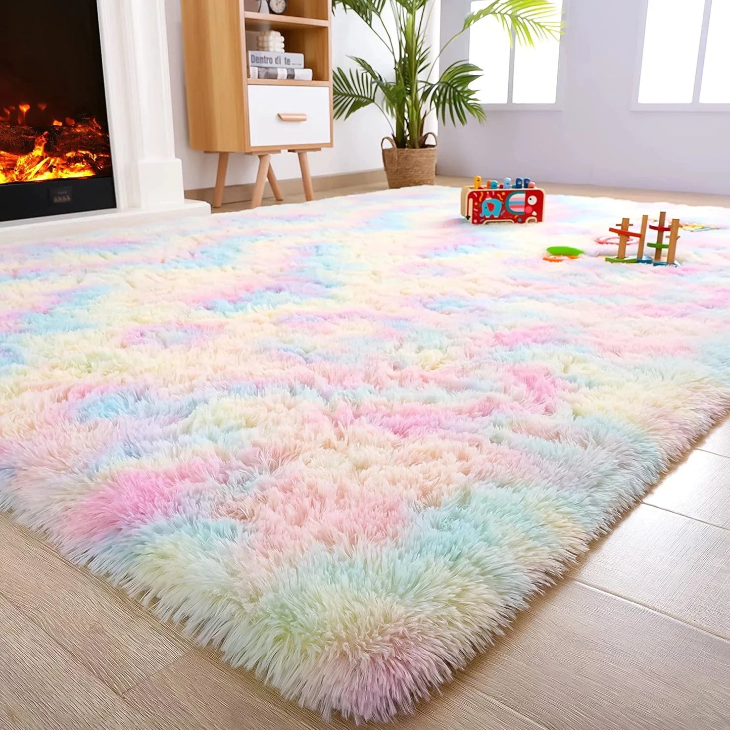 Soft Fluffy Rainbow Rugs for Girls Bedroom